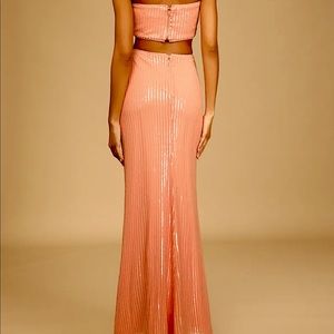 Brand new! Two-piece, Coral Maxi Skirt and Separate Tube Top | Size XS | Sequins